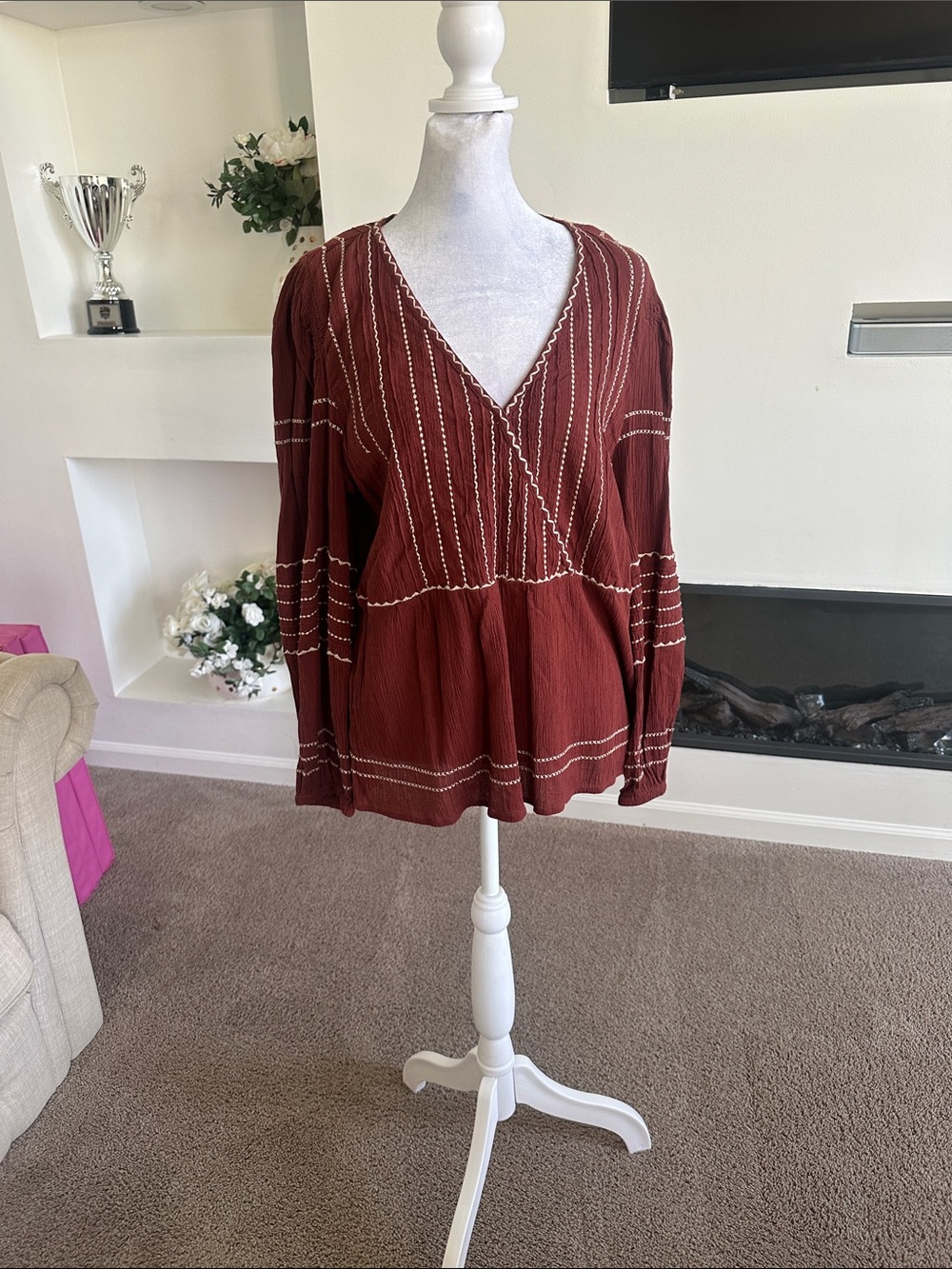 Madewell Rust Red V-Neck Peasant Blouse